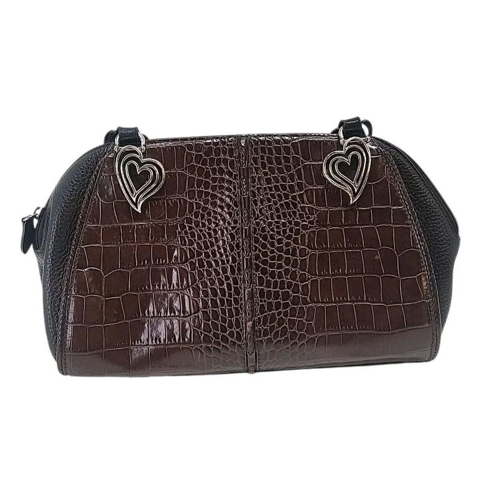 Brighton Shoulder Bag‎ Womens Brown Black Pewter Aligator Leather